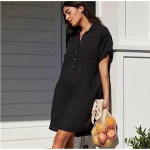 Grayson the artist short sleeve linen midi dress in black